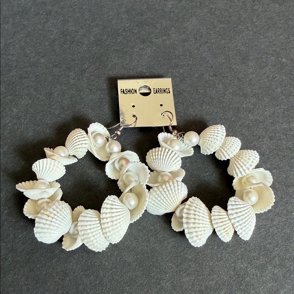Pearls n Shell Hoop Earrings, Women Fashion Jewelry